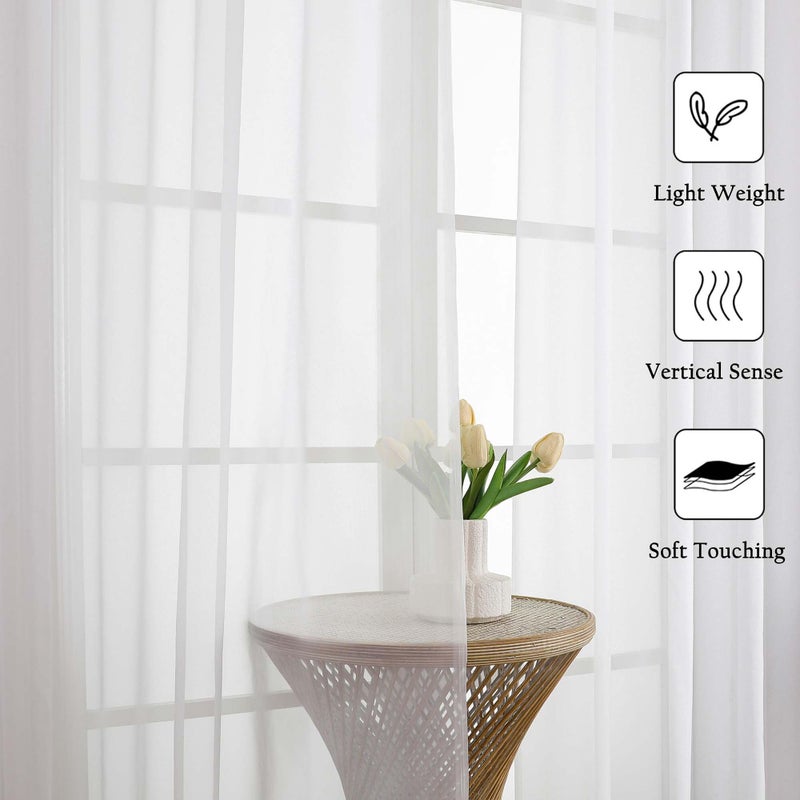 Lecloud White Sheer Curtains 108 Inches Long 2 Panels, Solid Airy Voile Extra Wide Sheer Curtains, Farmhouse Elegant Light Filtering Window Curtain Drapes for Living Room Big Windows, 59"" W x 108"" L - Image 3